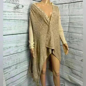 Love by Design Nordstrom Fringe knitted cardigan size XS tan beige Boho e5